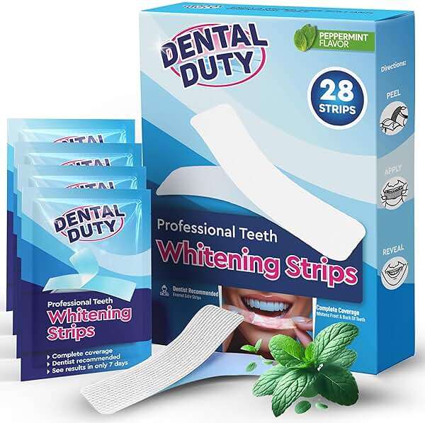 Dental Duty Teeth Whitening Strips – 28 Strips (14 Treatments) – Gentle Carbamide Peroxide Whitening – Removes Coffee, Tea & Wine Stains – Enamel Safe - Image 1