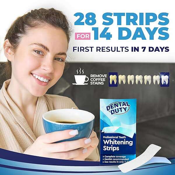 Dental Duty Teeth Whitening Strips – 28 Strips (14 Treatments) – Gentle Carbamide Peroxide Whitening – Removes Coffee, Tea & Wine Stains – Enamel Safe - Image 2