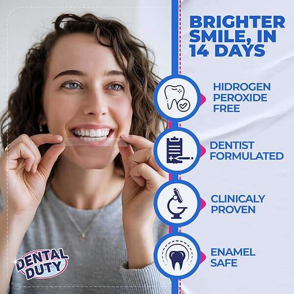 Dental Duty Teeth Whitening Strips – 28 Strips (14 Treatments) – Gentle Carbamide Peroxide Whitening – Removes Coffee, Tea & Wine Stains – Enamel Safe - Image 5