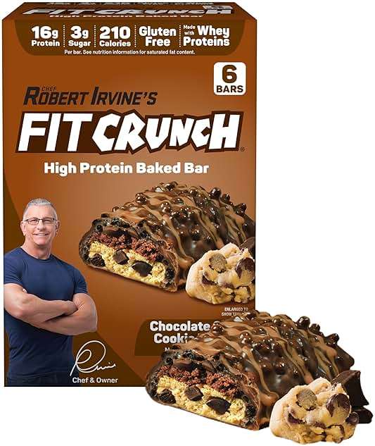 FITCRUNCH Snack Size Protein Bars, World’s Only 6-Layer Baked Bar, Just 3g of Sugar & Soft Cake Core (6 Bars, Chocolate Chip Cookie Dough) - Image 1