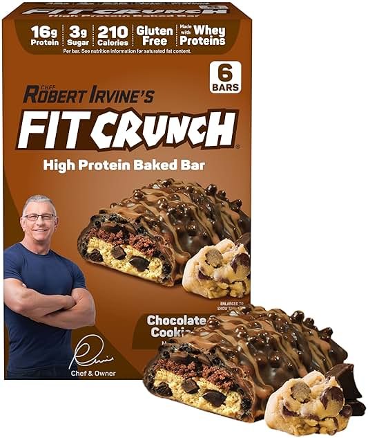 FITCRUNCH Snack Size Protein Bars, World’s Only 6-Layer Baked Bar, Just 3g of Sugar & Soft Cake Core (6 Bars, Chocolate Chip Cookie Dough) - Product Image