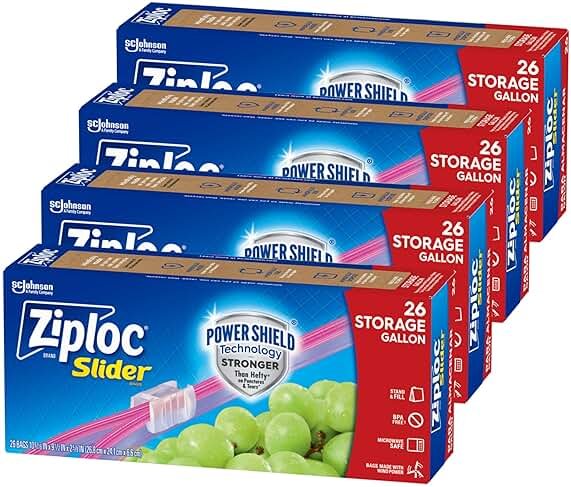 Ziploc Gallon Food Storage Slider Bags, Power Shield Technology for More Durability, 104 Bags Total - Product Image