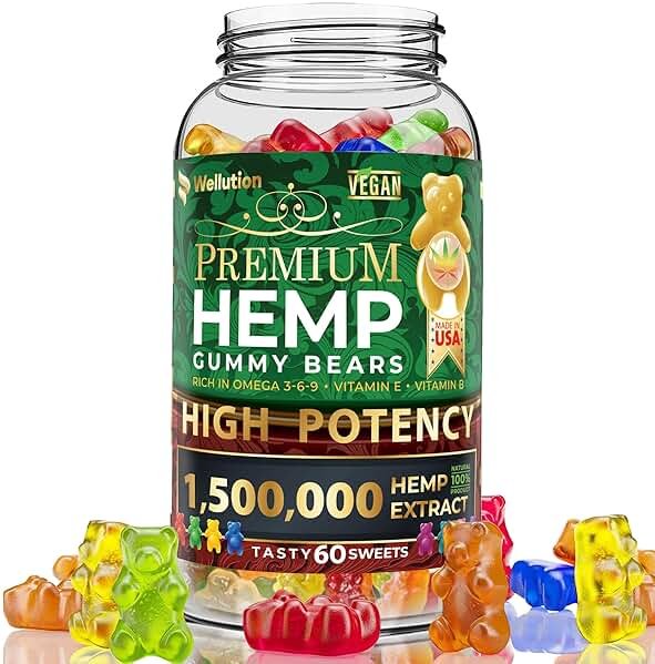 WELLUTION Hemp Gummies – High Potency 1,500,000 MCG – Natural Fruity Bear for Relaxation and Peace - Fast-Acting - Gluten Free - 60ct - Product Image