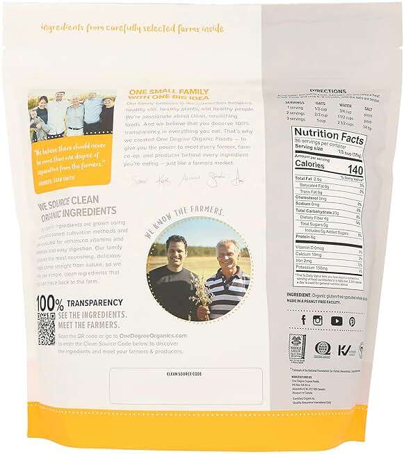 One Degree Organic Foods Organic Sprouted Rolled Oats, 45 OZ - Image 2