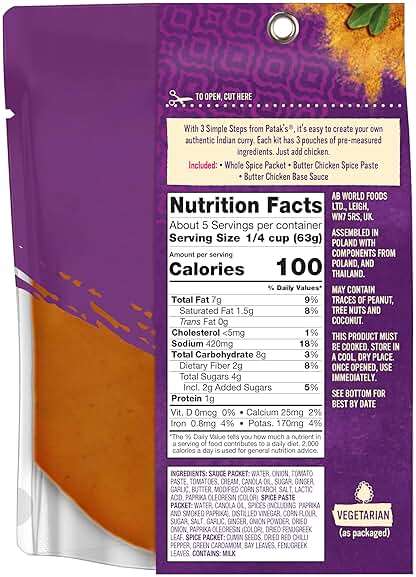 Patak’s Butter Chicken 3-Step Sauce Kit - Mild & Creamy curry sauce Base w/Pre-Measured Spice Paste & Whole Spices - Home Cooking Butter Chicken Sauce Meal Kit for Chicken & More - 11 oz (Pack of 1) - Image 2