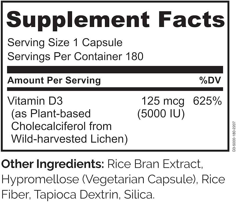 NATURELO Vitamin D - 5000 IU - Plant Based from Lichen - Natural D3 Supplement for Immune System, Bone Support, Joint Health - High Potency - Vegan - Non-GMO - Gluten Free - 180 Capsules - Image 3