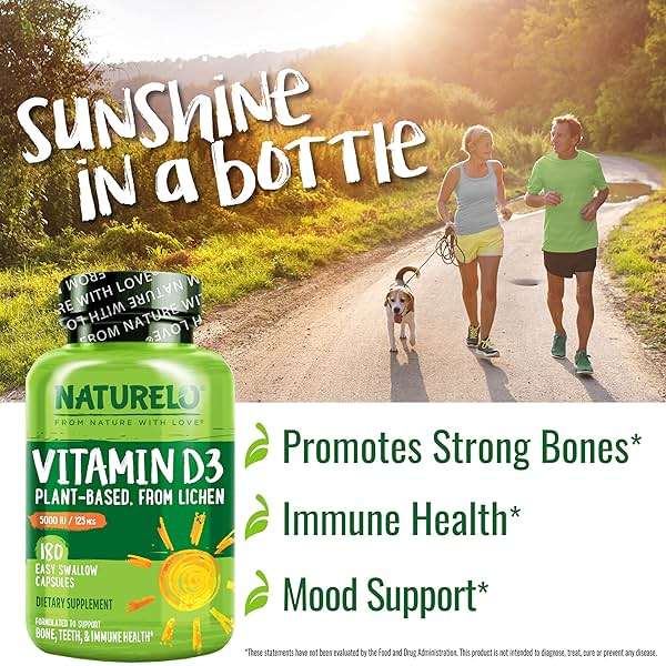 NATURELO Vitamin D - 5000 IU - Plant Based from Lichen - Natural D3 Supplement for Immune System, Bone Support, Joint Health - High Potency - Vegan - Non-GMO - Gluten Free - 180 Capsules - Image 5
