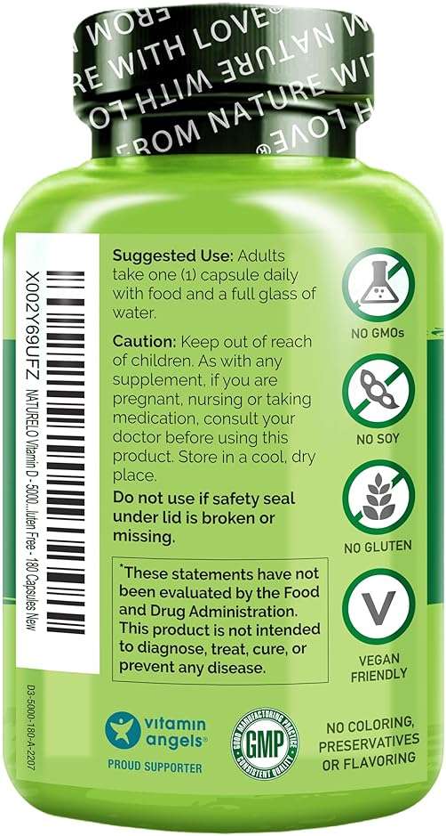 NATURELO Vitamin D - 5000 IU - Plant Based from Lichen - Natural D3 Supplement for Immune System, Bone Support, Joint Health - High Potency - Vegan - Non-GMO - Gluten Free - 180 Capsules - Image 8