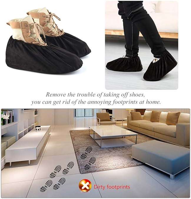 PlasMaller 5 Pairs Non Slip Washable Reusable Shoes Covers For Household Thickened Boots, Black, L - Image 2