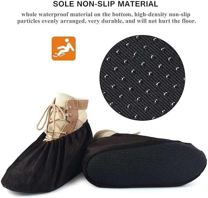 PlasMaller 5 Pairs Non Slip Washable Reusable Shoes Covers For Household Thickened Boots, Black, L - Image 6