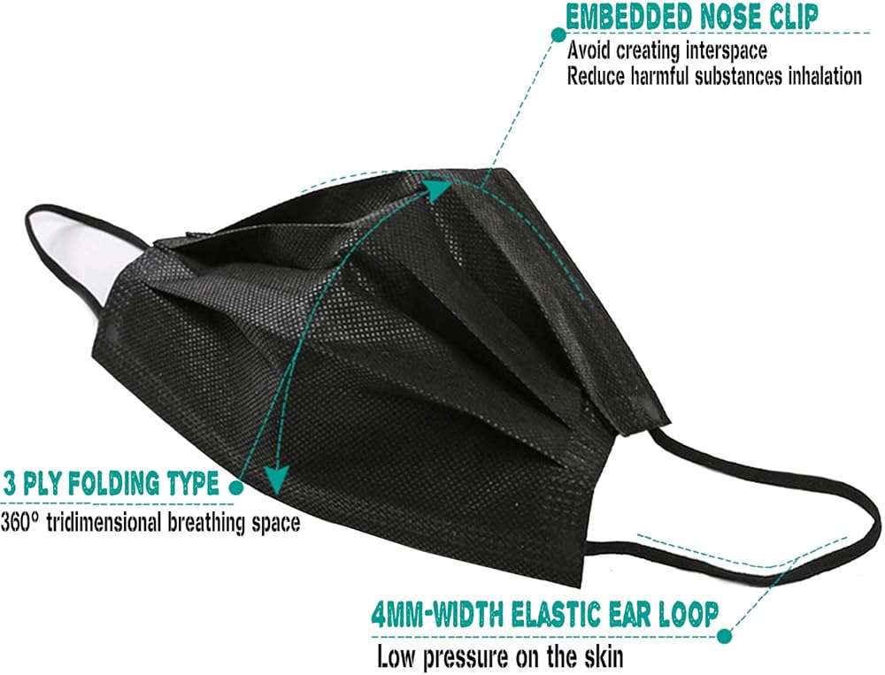 Wecolor 100 PCS Black Masks, Disposable Face Mask, 3 Ply Protection Masks - Image 4