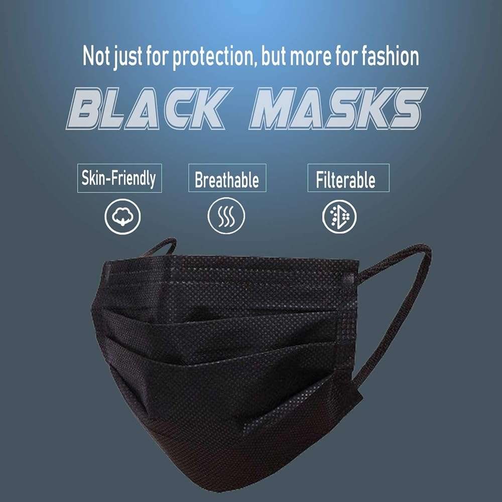 Wecolor 100 PCS Black Masks, Disposable Face Mask, 3 Ply Protection Masks - Image 5