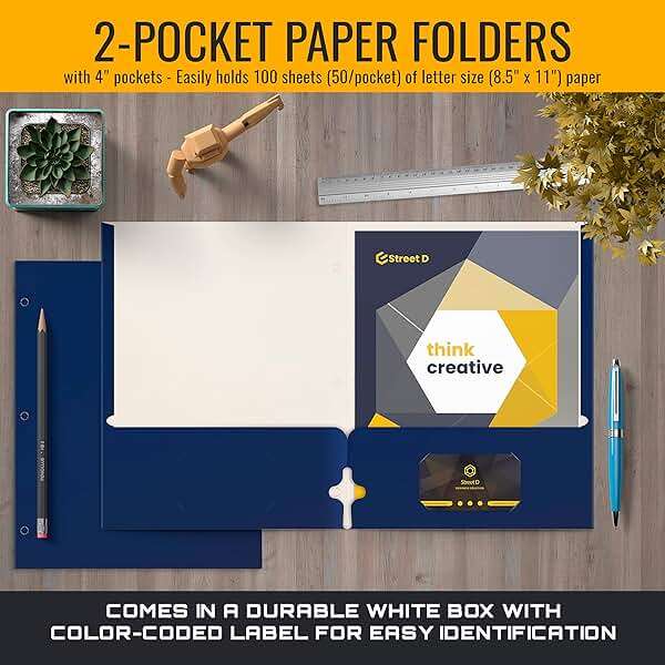 Better Office Products Blue Folders with Pockets, 50 Pack Letter Size Two Pocket Portfolio Folders, Durable Paper Folders for School Classroom Office Organization, Standard Letter Size Blue Folders - Image 3
