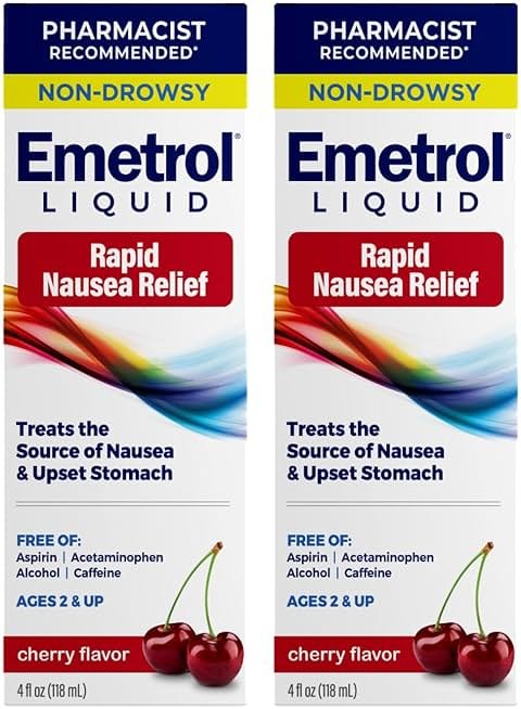 Emetrol Non-Drowsy Liquid Nausea Relief - Upset Stomach Medicine - Pharmacist Recommended Nausea Relief - Cherry Flavor - 4fl oz, 2 Pack - Product Image