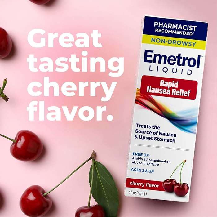 Emetrol Non-Drowsy Liquid Nausea Relief - Upset Stomach Medicine - Pharmacist Recommended Nausea Relief - Cherry Flavor - 4fl oz, 2 Pack - Image 3