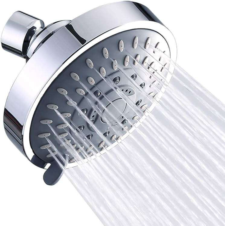 Aisoso Shower Head High Pressure Rain Fixed Showerhead 5-Setting with Adjustable Metal Swivel Ball Joint - Relaxed Shower Experience Even at Low Water Flow & Pressure - Image 1