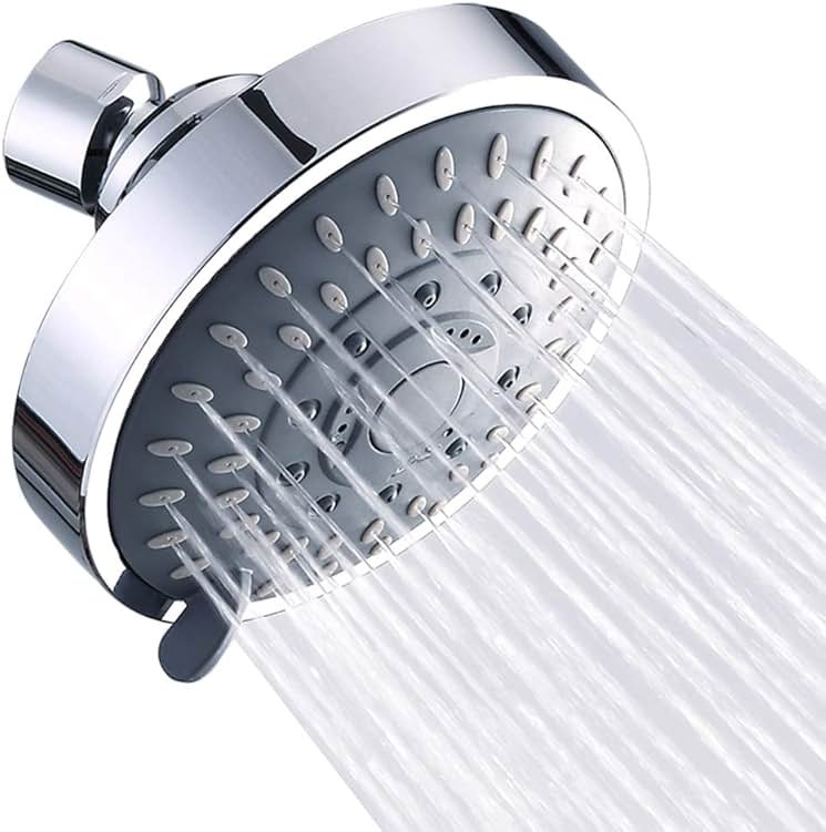 Aisoso Shower Head High Pressure Rain Fixed Showerhead 5-Setting with Adjustable Metal Swivel Ball Joint - Relaxed Shower Experience Even at Low Water Flow & Pressure - Product Image
