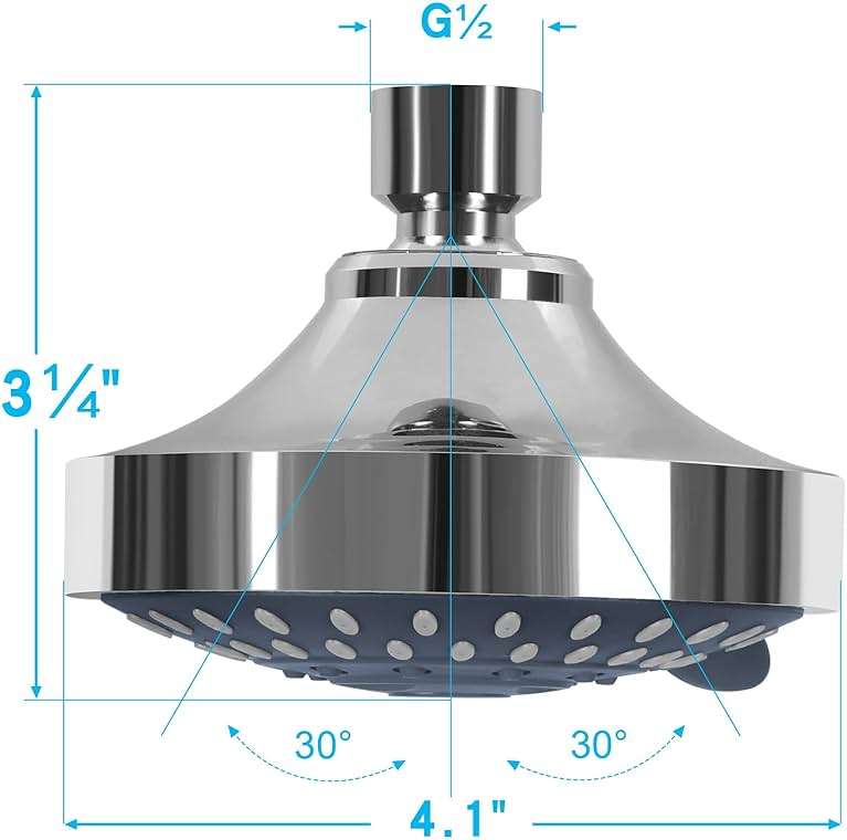 Aisoso Shower Head High Pressure Rain Fixed Showerhead 5-Setting with Adjustable Metal Swivel Ball Joint - Relaxed Shower Experience Even at Low Water Flow & Pressure - Image 3