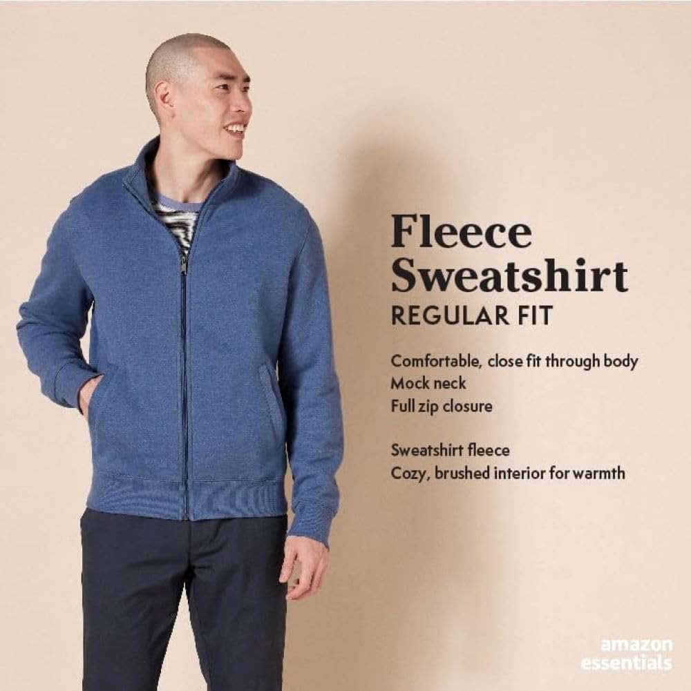 Amazon Essentials Men's Fleece Zip Up Mock Neck Sweatshirt, Midweight, Regular Fit - Image 2