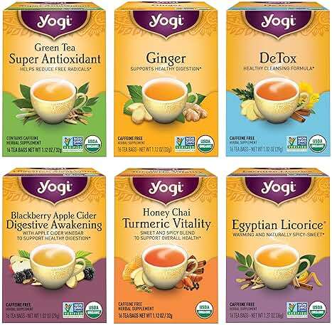 Yogi Digestion & DeTox Sampler Pack (6 Pack) - Wellness Support - Herbal & Green Tea - 96 Tea Bags - Image 1