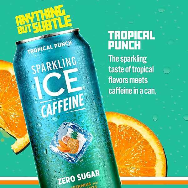 Sparkling Ice Caffeine Tropical Punch Sparkling Water with Caffeine, Zero Sugar, with Antioxidants and Vitamins,16 fl oz Cans (Pack Of 12) - Image 4