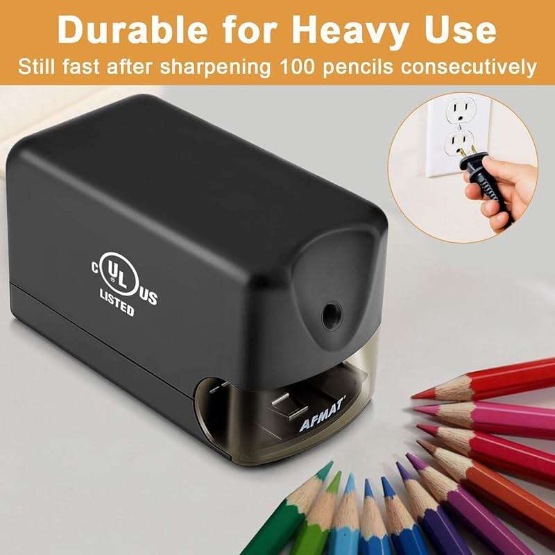 AFMAT Electric Pencil Sharpener, Heavy Duty Pencil Sharpener for Classroom, 6.5-8mm No.2/Colored Pencils, UL Listed, 10,000+ Sharpenings, Electric Pencil Sharpeners for Home, Office, School PS13 - Image 3