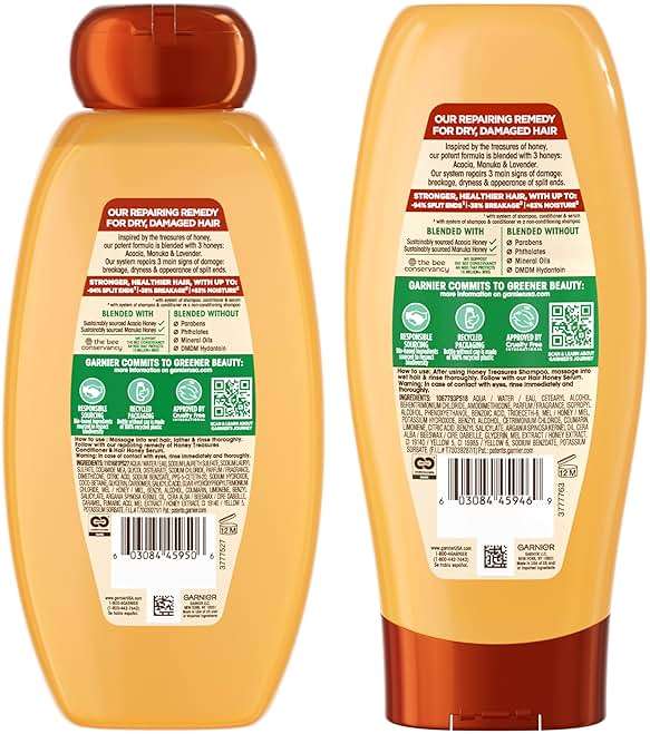Garnier Whole Blends Honey Treasures Repairing Shampoo and Conditioner Set for Dry, Damaged Hair, 22 Fl Oz (2 Items), 1 Kit (Packaging May Vary) - Image 10