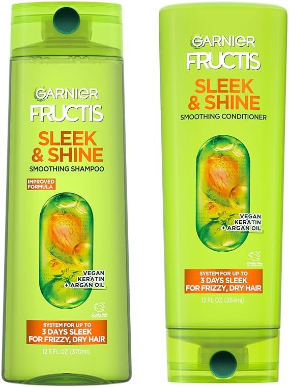 Garnier Fructis Sleek & Shine Shampoo and Conditioner Set for Dry, Frizzy Hair, Up to 72 Hours of Frizz Control, Smooths Flyaways & Boosts Shine, 22 + 21 Fl Oz (Packaging May Vary) - Product Image