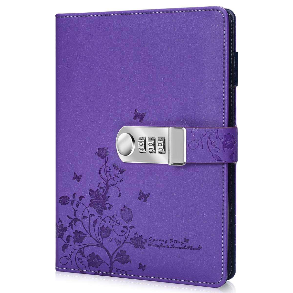 ARRLSDB PU Leather Journal with Lock, A5 Size Diary with Combination Lock Password Notebook Locking Personal Diary (Purple) - Image 1