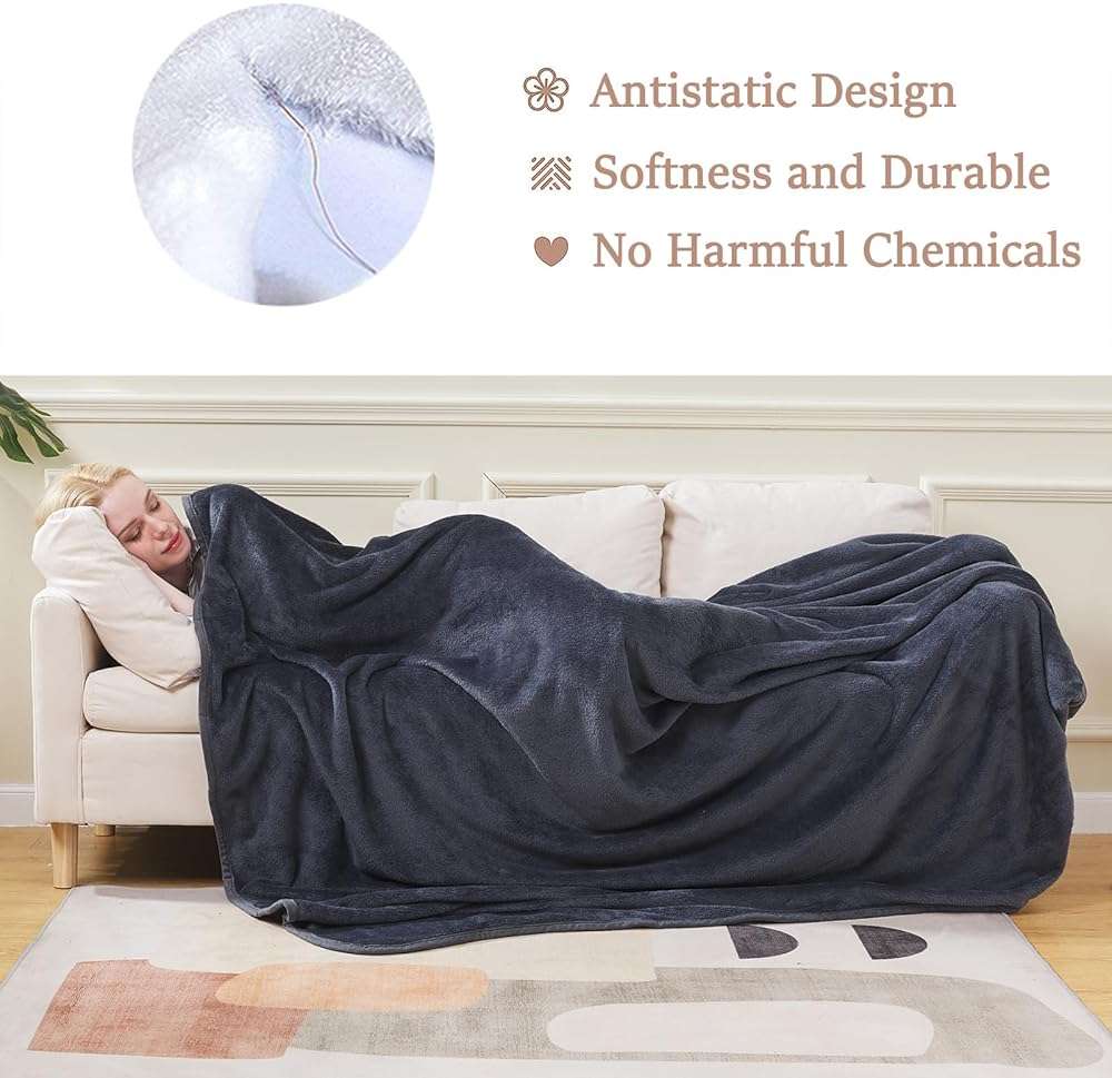 Soft Queen Size Blanket for All Season Warm Fuzzy Microplush Lightweight Thermal Fleece Summer Autumn Fall Winter Spring Blankets for Queen Full Bed Couch Sofa,90x90 Inches,Dark Gray - Image 5