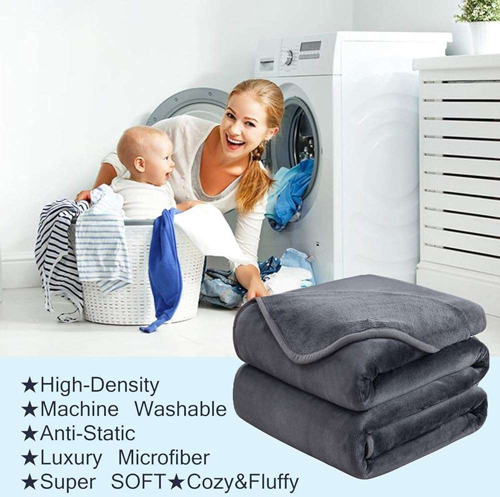 Soft Queen Size Blanket for All Season Warm Fuzzy Microplush Lightweight Thermal Fleece Summer Autumn Fall Winter Spring Blankets for Queen Full Bed Couch Sofa,90x90 Inches,Dark Gray - Image 10