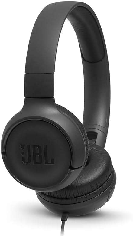 JBL Tune 500 - Wired on-ear headphones, JBL Pure Bass Sound, 1-button remote/mic, Tangle-free flat cable, Lightweight and foldable design, Ask Siri or Google Now (Black) - Image 1