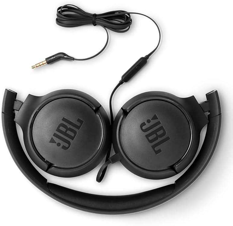 JBL Tune 500 - Wired on-ear headphones, JBL Pure Bass Sound, 1-button remote/mic, Tangle-free flat cable, Lightweight and foldable design, Ask Siri or Google Now (Black) - Image 7
