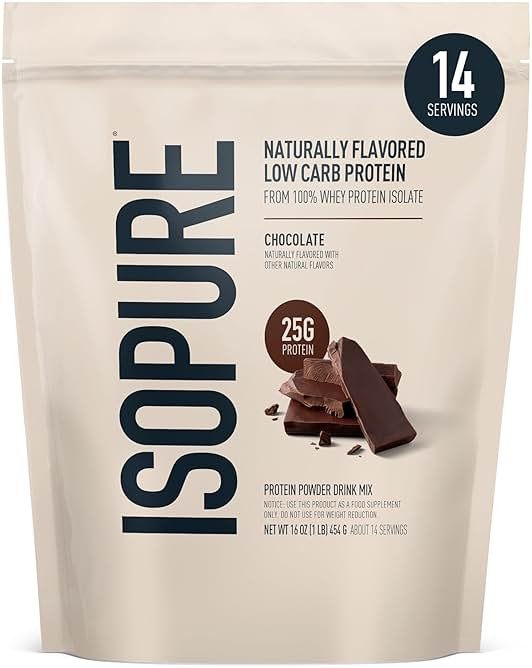 Isopure Low Carb 100% Pure Whey Isolate Protein Powder, Lactose Free, Gluten Free, With Vitamins, Dark Chocolate, 25g Protein Per Serving, 1 Lb, 14 Servings (Packaging May Vary) - Product Image