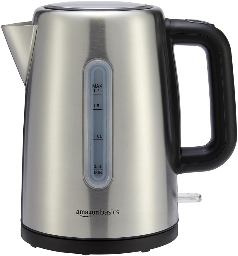 Amazon Basics Electric Stainless Steel Kettle for Tea and Coffee, BPA-Free, Fast Boiling, Auto Shut-Off, Boil-Dry Protection, 1.7 Liter, 1500W, Black and Silver - Product Image