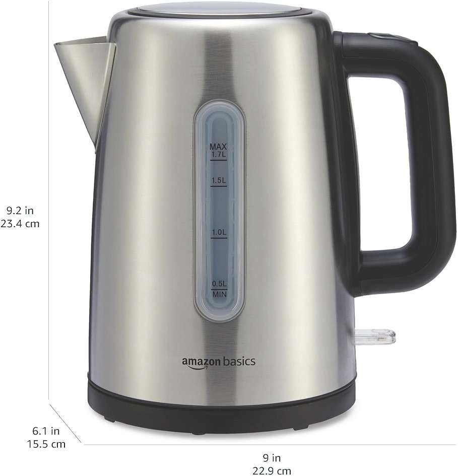 Amazon Basics Electric Stainless Steel Kettle for Tea and Coffee, BPA-Free, Fast Boiling, Auto Shut-Off, Boil-Dry Protection, 1.7 Liter, 1500W, Black and Silver - Image 2