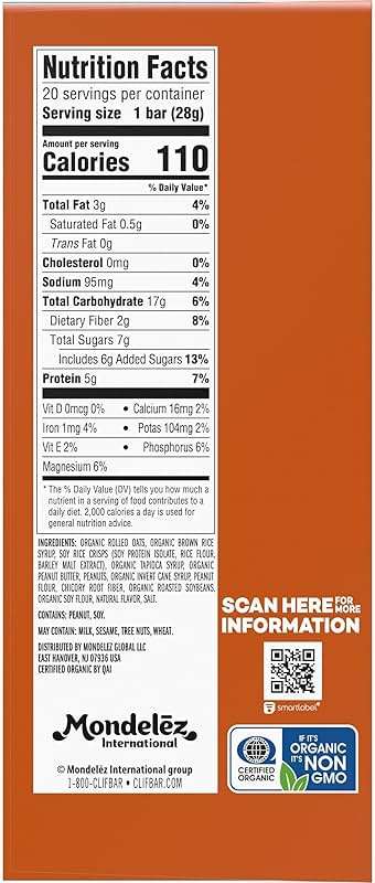 CLIF BAR Minis - Crunchy Peanut Butter - Made with Organic Oats - 5g Protein - Non-GMO - Plant Based - Snack-Size Energy Bars - 0.99 oz. (20 Pack) - Image 14