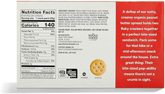 365 by Whole Foods Market, Organic Mini Peanut Butter Sandwich Crackers 8 Count, 1 Ounce - Image 2