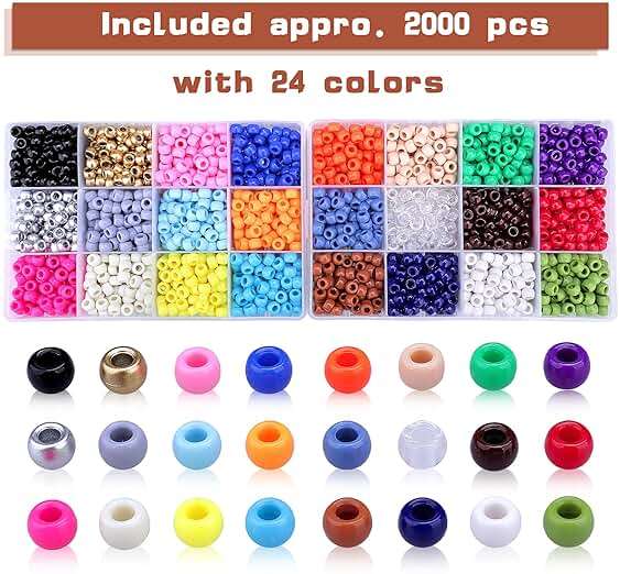 Greentime Pony Beads Bracelets Making Kit, 9mm Rainbow Kandi Rave Beads Set for Friendship Bracelets Necklace Making Crafts for Christmas Gift (24colors) - Image 2
