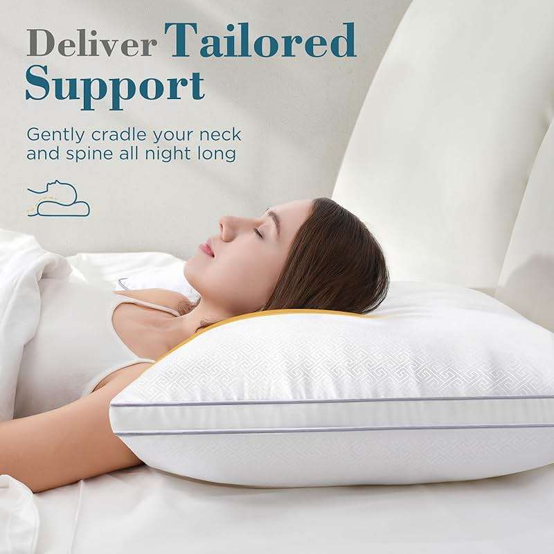 viewstar Bed Pillows Queen Size Set of 2, Firm Support Down Alternative Gusseted Pillows for Side, Back, or Stomach Sleepers, White - Image 4