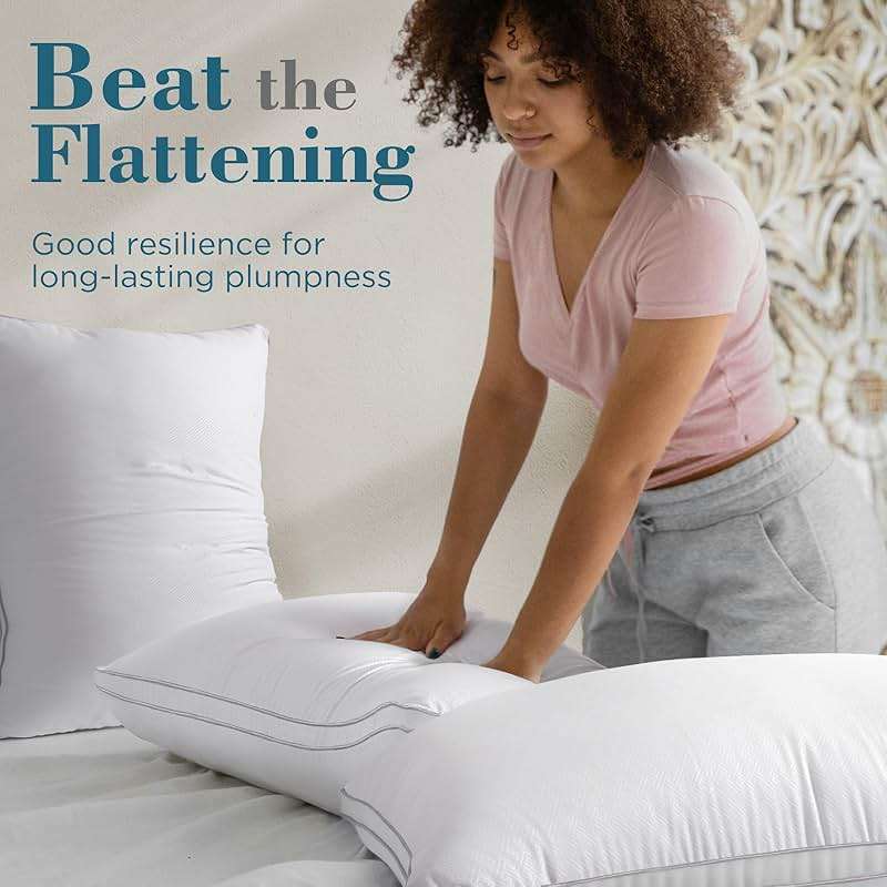 viewstar Bed Pillows Queen Size Set of 2, Firm Support Down Alternative Gusseted Pillows for Side, Back, or Stomach Sleepers, White - Image 5