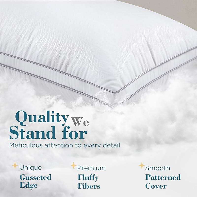 viewstar Bed Pillows Queen Size Set of 2, Firm Support Down Alternative Gusseted Pillows for Side, Back, or Stomach Sleepers, White - Image 6