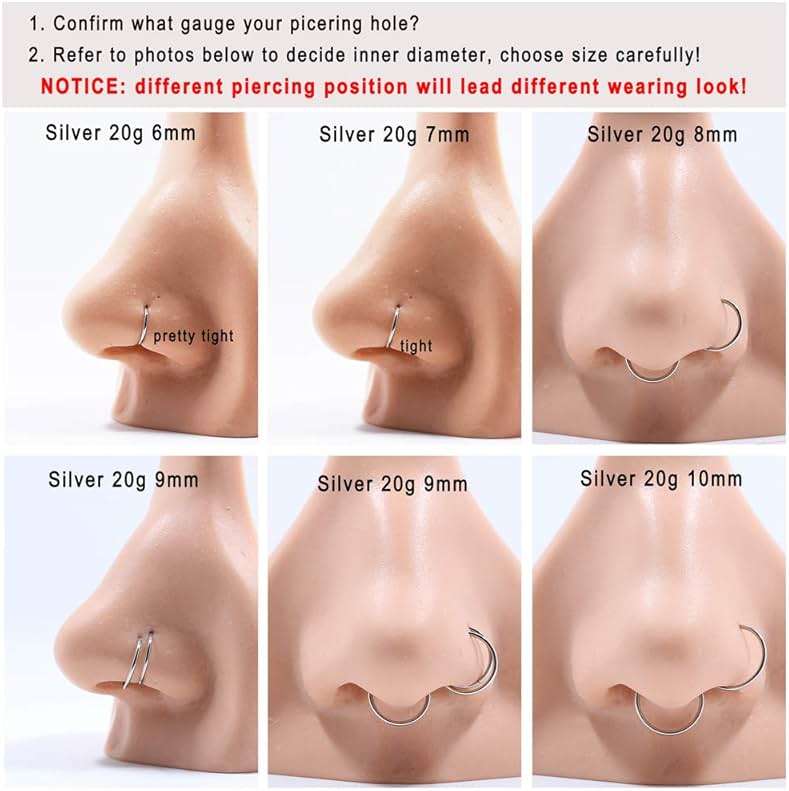 FANSING Men Women 316L Surgical Steel Hinged Nose Rings Hoop for Nostril Septum Cartilage Helix Daith Tragus Rook Conch Lip Ear Lobe Piercings - Image 5