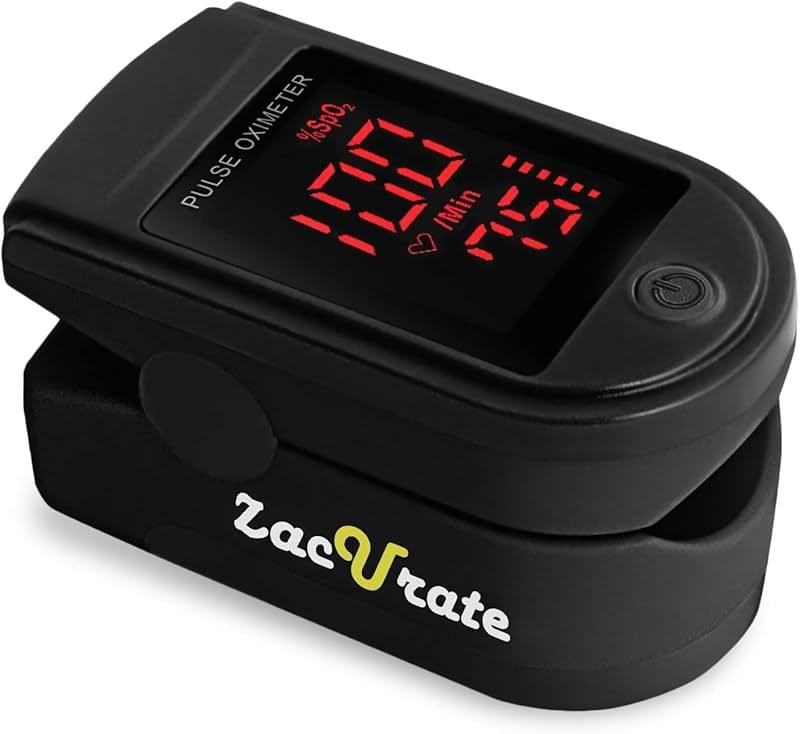 Zacurate Pro Series 500DL Fingertip Pulse Oximeter Blood Oxygen Saturation Monitor with Silicone Cover, Batteries and Lanyard (Royal Black) - Product Image