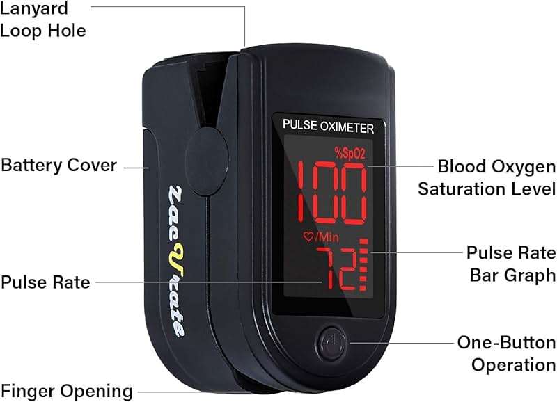 Zacurate Pro Series 500DL Fingertip Pulse Oximeter Blood Oxygen Saturation Monitor with Silicone Cover, Batteries and Lanyard (Royal Black) - Image 2