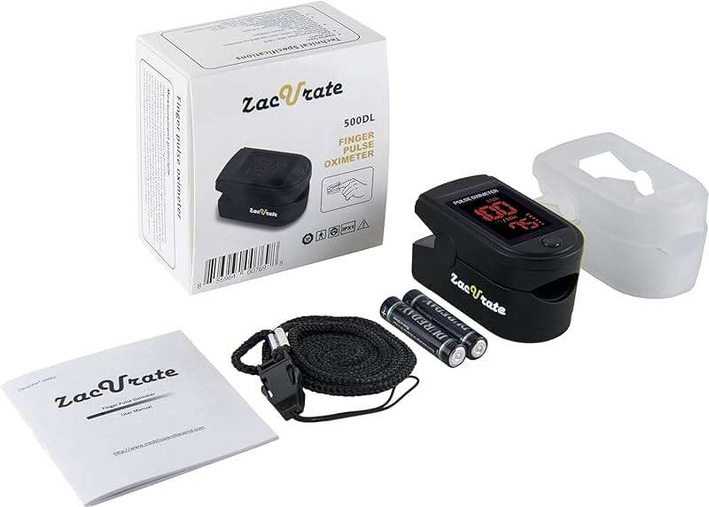 Zacurate Pro Series 500DL Fingertip Pulse Oximeter Blood Oxygen Saturation Monitor with Silicone Cover, Batteries and Lanyard (Royal Black) - Image 5