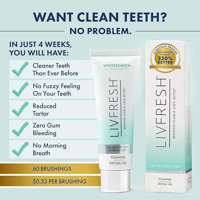 LIVFRESH Toothpaste Gel, Clinically Proven to Remove Plaque 250% Better, Improves Gum Health 190% Better, Prevents & Reduces Tartar, Freshens Breath, SLS Free Dental Gel, Wintergreen - Image 7