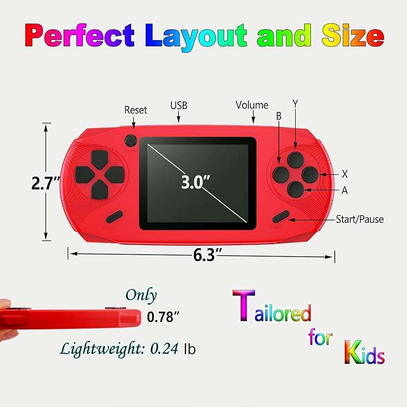 Beijue 16 Bit Handheld Games for Kids Preloaded 220 Retro Video Games, Red | 3.0" HD Screen, Rich Gameplay,USB-C Rechargeable, 6+Hrs Play, Portable Travel Toy for Car Flights,Boys Girls Birthdays Gift - Image 2