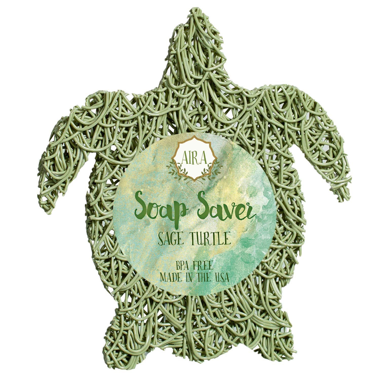 Aira Soap Saver - Dish & Holder - BPA Free Shower & Bath Soap Holder - Drains Water, Circulates Air, Extends Soap Life - Easy to Clean, Fits All Dish Sets - Sage Turtle - Product Image