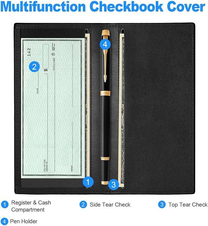 CASMONAL Premium Leather Checkbook Cover for Men and Women Checkbook Holder Wallet RFID Blocking - Image 2